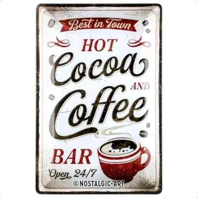Immagine di Nostalgic Art Targhe Vintage, Hot Cocoa &amp; Coffee Idea regalo per amanti del caffè, in metallo, Design retrò decorazione, 20 x 30 cm