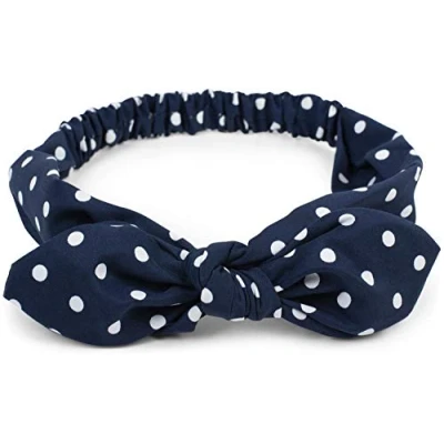Immagine di styleBREAKER fascia per capelli da donna in fantasia a pois, pieghevole con fiocco e elastica, fronte, capelli, Pinup, Rockabilly 04026036, colore:Blu scuro