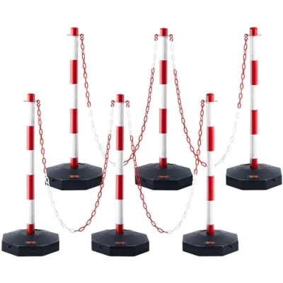 Immagine di VEVOR Paletti Stradali di Segnalazione 6 Pezzi Lunghezza Catena 2 m, per Marciapiedi, Set Barriera Stradale Rossi Bianchi Base Riempibile con Acqua Sabbia