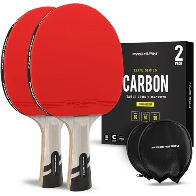 Immagine di PRO SPIN Racchetta Ping Pong in Fibra di Carbonio 7 strati, Gomma Offensiva, Spugna 2 mm e Custodia Confezione da Dai il Massimo con la Serie Élite