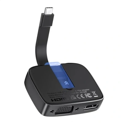 Immagine di Cable Matters Adattatore portatile da USB C VGA HDMI, supporta 4K@60Hz per HDMI e 1080p VGA, (adattatore Thunderbolt pieghevole) XPS, Surface Pro (macOS un display esteso)