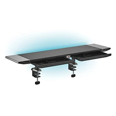 Immagine di my wall Supporto per monitor con illuminazione RGB HT44L, fissaggio a morsetto, altezza dello schermo, 2 cassetti, porte USB, rialzo monitor, schermo scrivania