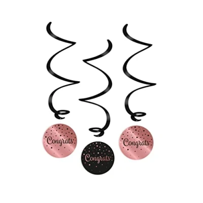 Immagine di PD Party 7024113 Decorazione a Vortice Appesa Hanging Swirls Festa Celebrazione Congrats, Rosa/Nero, 14cm Lunghezza x Larghezza 70cm Altezza