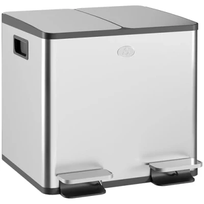Immagine di HOMCOM Doppio cestino da cucina, 2 x 15L, a pedale in acciaio inox, coperchi con chiusura morbida, interno rimovibile e maniglie anti impronta 41,7x36,6x43,2cm