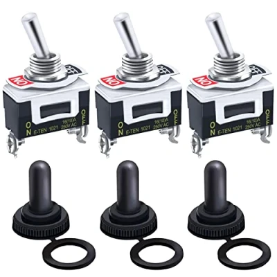Immagine di mxuteuk 3 pezzi Interruttore a levetta per impieghi gravosi 20A 125V SPST ON/OFF 2 pin posizioni con cappuccio impermeabile pipistrello in metallo,Ten 1021 B101 3MZ