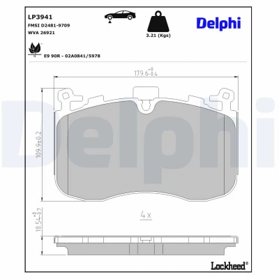 Immagine di DELPHI LP3941 Kit pastiglie freno predisposto per visualizzazione avviso usura BMW: XM (G09) Trazione integrale, Label integrale