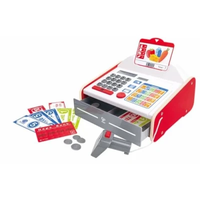 Immagine di Hape Registratore Accessori per Gioco Negozi Cassa supermercato con luci, Suoni e calcolatrice Solare, Multicolore, Medium, E3184