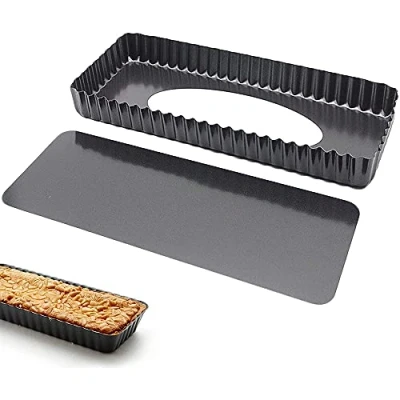 Immagine di SDFAA Teglia per Quiche, Teglie Rettangolari Crostate, Quiche Antiaderente, Crostate Rettangolare con Fondo Rimovibile, Torte, Biscotti (Nero)
