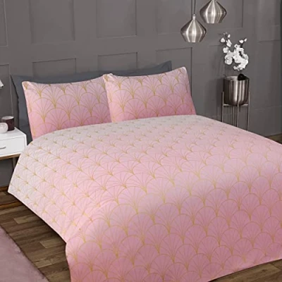 Immagine di Sleepdown Ombre Set di biancheria da letto con copripiumino e federe, motivo a smerlo metallizzato, morbido, facile pulire, per super king size (260 x 220 cm), in poliestere