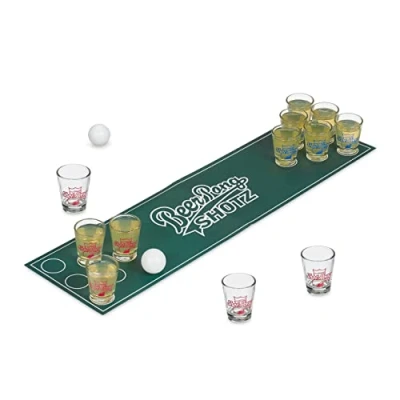 Immagine di Relaxdays Mini Beer Pong, Set per Gioco Alcolico da Tavolo, Campo, 12 Bicchierini, 2 Palline, Drinking Game, Colorato