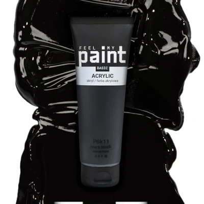 Immagine di FeelMyPaint Colore acrilico 120 ml (Nero), Mars Black, PBk11. altamente pigmentato per dipingere su tela, carta, tessuto, legno, vetro, ceramica, metallo, pietra.