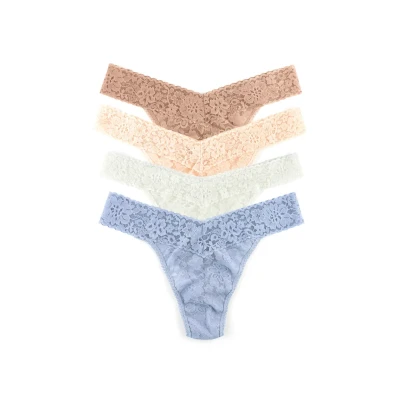 Immagine di Hanky Panky Daily Lace Original Rise Thong Mutande Donna in Pizzo Elasticizzate, Set 4 Pz, Tanga con Vita Alta Slip Cotone e Nylon, Lingerie per Completo Intimo Donna, Taglia Unica