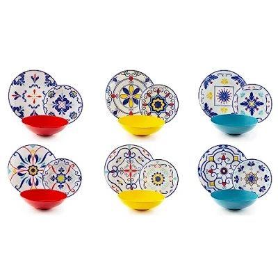 Immagine di Excelsa Vietri Color Servizio Piatti 18 Pezzi, Porcellana e Stoneware, Decoro Multicolore, 6 Persone
