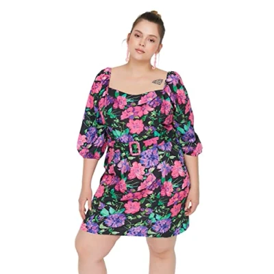 Immagine di Trendyol Mini Bodycon Regular Plus Size Abito Vestito, Multicolore, 72 da Donna