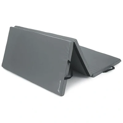 Immagine di ProsourceFit Tappetino pieghevole in tre parti, spesso, 1,8 x 1,2 m, con maniglie per il trasporto, colata, arti marziali, ginnastica, stretching, allenamento di base, grigio