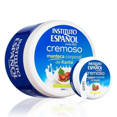Immagine di Instituto Español Crema Corpo Idratante con Burro di Karité Donna, Uomo vitamina A, D, E,F Cura della pelle secca e screpolata set 430ml
