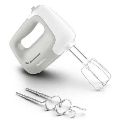 Immagine di Moulinex HM450 PrepMix, Sbattitore Elettrico, Potenza di 450 W, 5 Velocità Regolabili e un Pulsante Turbo, 2 Lame in Acciaio Inox, Ganci Impastatori, Utilizzo Confortevole, Bianco Grigio