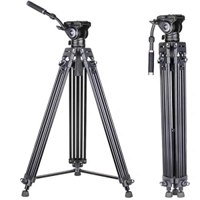 Immagine di INNOREL VT80 Treppiede Video in Alluminio con Testina per Fluido Videocamera Adattatore Ciotola da 75 mm DSLR Digitale Dv, 26,5 lb / 12 kg Carico Massimo