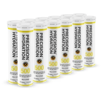 Immagine di Precision Hydration Lite Compresse Elettrolitiche Effervescenti Idratanti Multi Forza Combatte i Crampi Basso Contenuto Calorico, Senza Glutine, Vegano 12 Tubi (500mg/L Giallo)