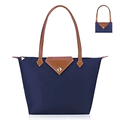 Immagine di BOJLY Borsa da donna, a tracolla Borse mano donna in nylon con diamanti Shopping Pieghevole viaggio impermeabile Blu Piccolo…