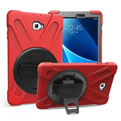 Immagine di Gerutek Custodia Cover per Samsung Galaxy Tab A 10.1 2016 (SM T580/T585), Protettiva Antiurto con Supporto Rotante 360 e Cinghia Mano/Spalla 10.1, Rosso