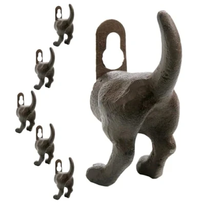 Immagine di Spetebo ganci da parete in ghisa per cani popo marrone, set 6 pezzi, appendiabiti effetto anticato, a coda di cane, gancio par