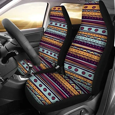 Immagine di Binienty Coprisedili per auto, coprisella Baja, universale, adatto camion, SUV, furgone, stile boho, tribale a strisce, set da 2 pezzi