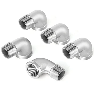 Immagine di ERGAOBOY 5 pezzi 304 connettori a gomito 90 gradi in acciaio inossidabile, raccordi per tubi BSP da 1/4 &quot;maschio 1/4&quot; femmina