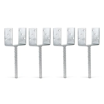 Immagine di GAH Alberts 215071 214296 Supporto per pali a U in acciaio scanalato, zincato caldo, larghezza 121 mm, lunghezza di ancoraggio calcestruzzo 200 set da 4 pezzi