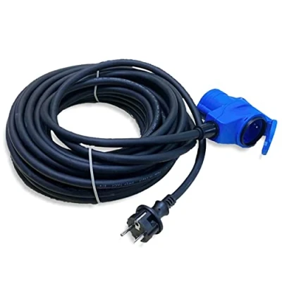 Immagine di IntuiFlex CEE Cavo adattatore angolare con presa su contatto di protezione, 15 m, IP44, 230 V/16 A, 3 poli, per campeggio, corrente barca, camper, blu