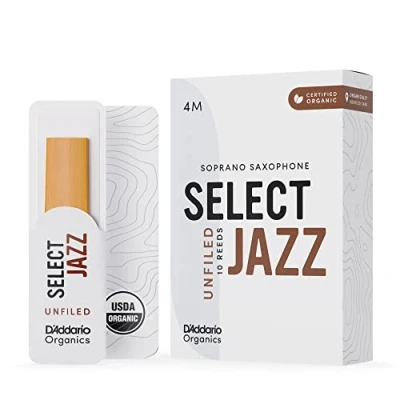 Immagine di D&#039;Addario Organic Select Jazz Unfiled Soprano Ance per Sassofono Sax 4 Medio, 10 Pacchetto