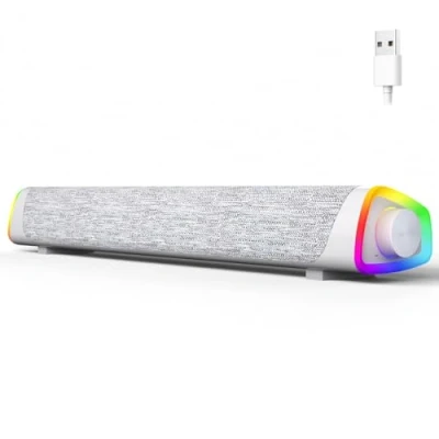 Immagine di SOULION R30 Plus Casse per PC, Bluetooth V5.3 Altoparlanti computer, alimentata tramite USB, luci LED colorate, Soundbar desktop, laptop, Bianco