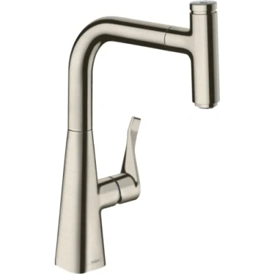 Immagine di hansgrohe Metris Select M71 Miscelatore cucina monocomando 240, bocca d&#039;erogazione estraibile, 1 getto, sBox, acciaio inox, 73802800