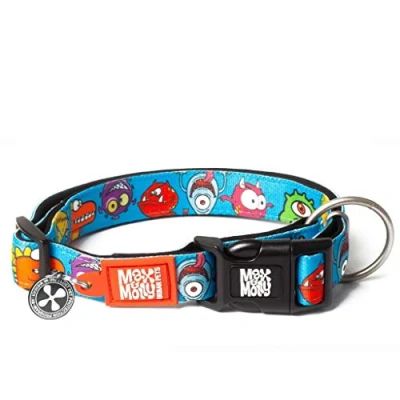 Immagine di Max &amp; Molly Smart ID Collare per cani con Gotcha! Medaglione di sicurezza codice QR e profilo personalizzato animali domestici, morbido neoprene imbottito impermeabile, mostri, XS (22,5 cm)