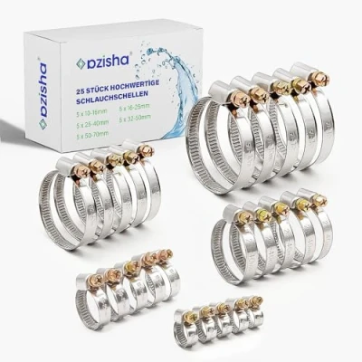 Immagine di AZISHA Fascette Metalliche Stringitubo 10 70mm 25 Pezzi Inox Regolabile Fascetta Per Tubi Piscina,Giardino,Gas,Lavatrice,Auto E Acqua