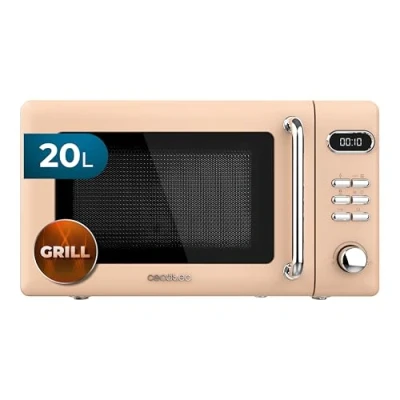 Immagine di Cecotec Forno a Microonde digitale con griglia da 20 litri Proclean 5110 Retro Beige, 700 W in 5 livelli, timer fino 60 minuti, 8 programmi e modalità sbrinamento, design vintage beige