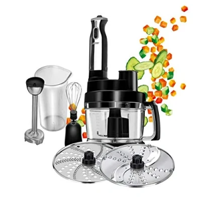 Immagine di MPM MRK 17 Robot da Cucina Multifunzionale, Impastatrice, Frullatore, Tritatutto, Grattugia Tutto in Uno, Tagliapatate, Accessori Acciaio Inossidabile Lavabili Lavastoviglie, 800W, Noir