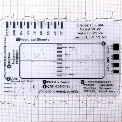 Immagine di ECG righello a 7 gradini ECG, in plastica, strumento di misurazione per interpretazione ECG/ECG, trasparente, studenti medicina