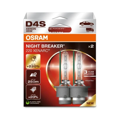 Immagine di OSRAM XENARC NIGHT BREAKER 220, D4S, +220% di luminosità in più, lampada per fari allo xeno, 66440XN2 2HB, scatola pieghevole (2 lampade)