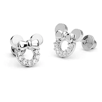 Immagine di Findout Orecchini in argento Sterling con zirconia cubica, motivo Topolino, per donne e ragazze (F1696 argento)