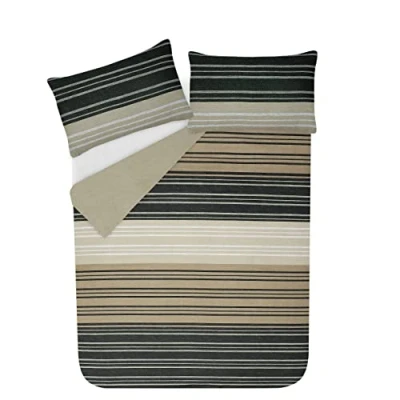 Immagine di Sleepdown Set copripiumino King Size a righe marroni. Design in cotone super morbido e facile da pulire. Trapunta con motivo alla moda. 220 x 230 cm+2 federe abbinate