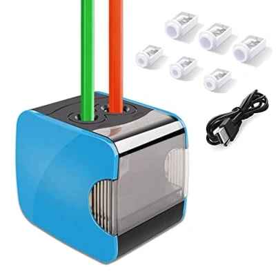 Immagine di Oladwolf temperamatite elettrico, automatico con Due fori, batteria Sharpener e USB modalità 6 lame, antiscivolo Auto Stop, perfetto per bambini ufficio casa