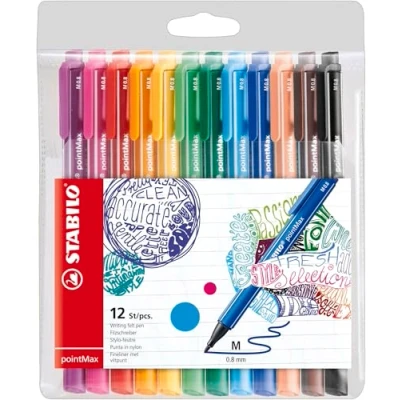 Immagine di Penna STABILO pointMax con punta in Nylon. Confezione 12 colori