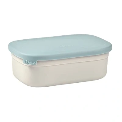 Immagine di BÉABA Contenitore per Pranzo, Merenda Bambini, Scatola in Acciaio Inox, Bento, Senza BPA, Divisori Regolabili,Coperchio Silicone, la Scuola, 760 mL, Grigio Velluto/Blu Baltico