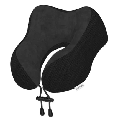 Immagine di Yomisee Cuscino da viaggio per il collo, in memory foam, auto, treno, casa, ufficio (nero)