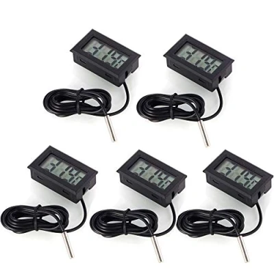 Immagine di DollaTek Termometro digitale per monitor della temperatura LCD 5 pezzi con sonda esterna frigorifero e congelatore acquario Nero