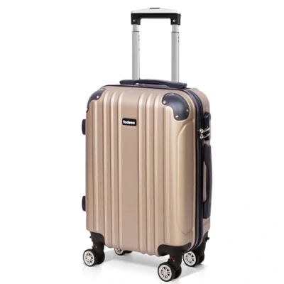 Immagine di Todeco Piccolo Bagaglio a Mano 55cm, Trolley Rigido in ABS 4 Ruote Rigida e Leggero, Valigie 33L, 55x35x22cm, Champagne