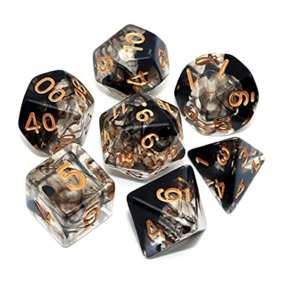Immagine di CREEBUY, set di dadi poliedrici trasparenti e neri sfumati, per dungeon dragons, D&amp;D pathfinder, 7 giochi ruolo