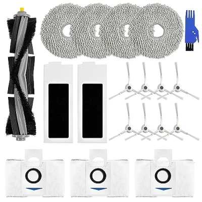 Immagine di 19 Pezzi Accessori di Ricambio per ECOVACS DEEBOT T20 Omni, Ricambi Aspirapolvere Robot, 1 Spazzola a Rullo, 8 Spazzole Laterali, 2 Filtri HEPA, 4 Salviette, 3 Sacchetti Polvere,