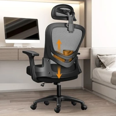 Immagine di LIMBALAY Sedia da Ufficio Ergonomica con Supporto Lombare, Funzione Oscillante, Poggiatesta Regolabile, Braccioli e Altezza Regolabili, Sedile in Rete Traspirante, Girevole per Computer